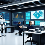 **

A futuristic smart factory with robotic arms assembling products. Overlays of data visualizations showing real-time monitoring of equipment and product quality. Cloud computing icons in the background, emphasizing the digital infrastructure. Data scientists and engineers are working on computers.

**