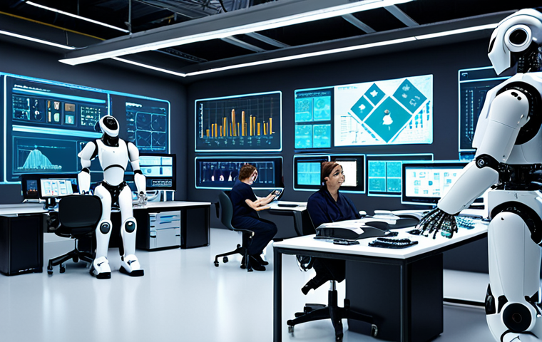 **

A futuristic smart factory with robotic arms assembling products. Overlays of data visualizations showing real-time monitoring of equipment and product quality. Cloud computing icons in the background, emphasizing the digital infrastructure. Data scientists and engineers are working on computers.

**