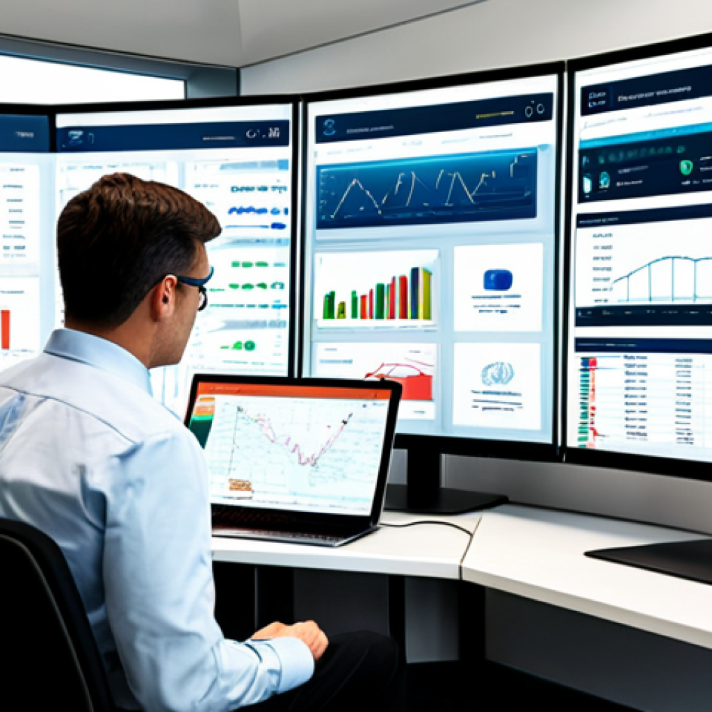 SCM에서의 데이터 통합 사례 - Data Integration Dashboard**

"A modern, brightly lit office showing a large dashboard display, visu...