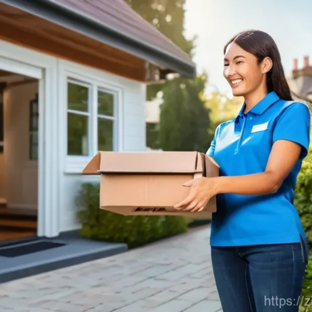 공급망관리에서의 물류 네트워크 구축 - **Prompt:** A heartwarming scene of a friendly female delivery driver, wearing a clean, professional...