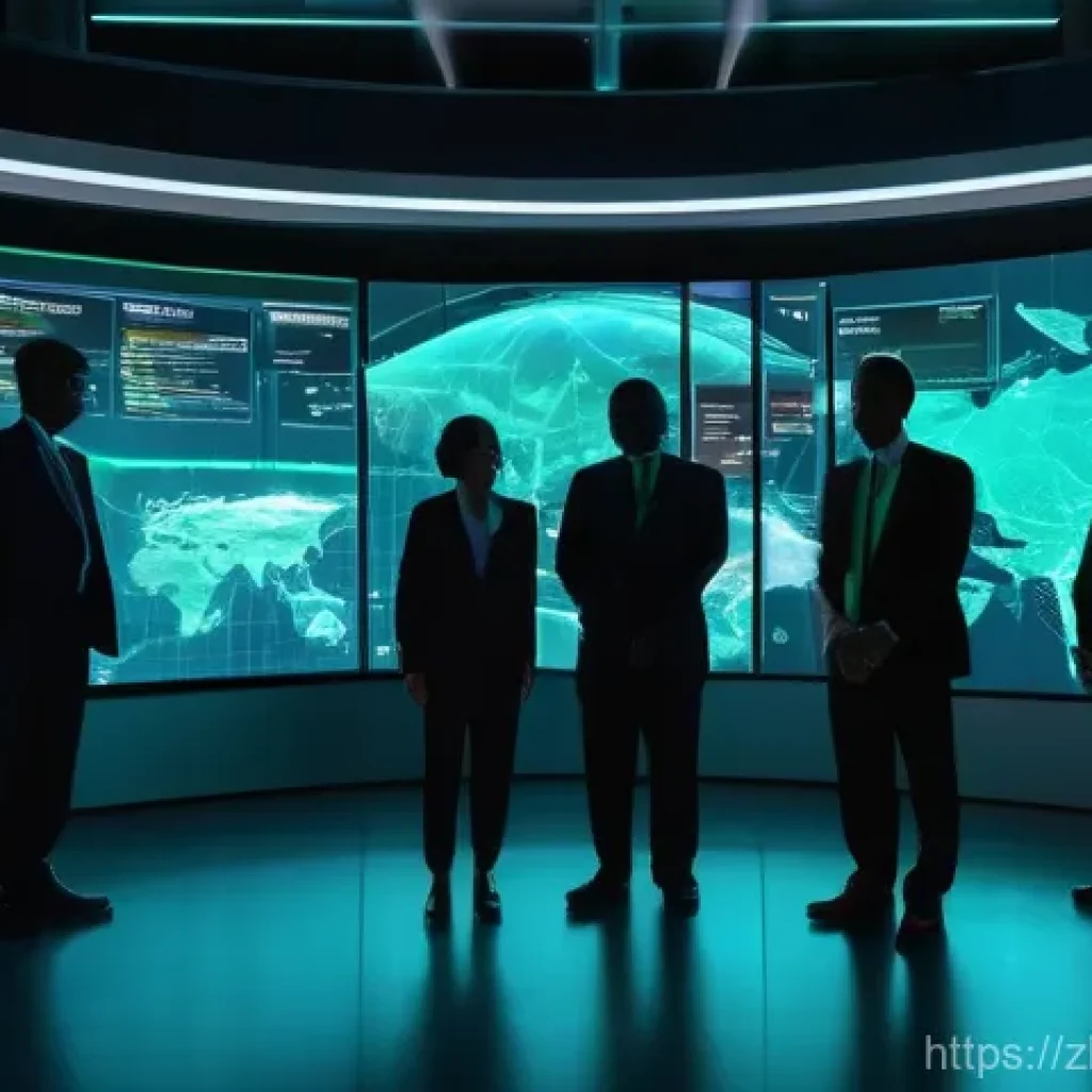 SCM 실무에서의 협업 기술 - **Prompt:** A futuristic, high-tech control room bathed in soft, ethereal blue and green light. Dive...