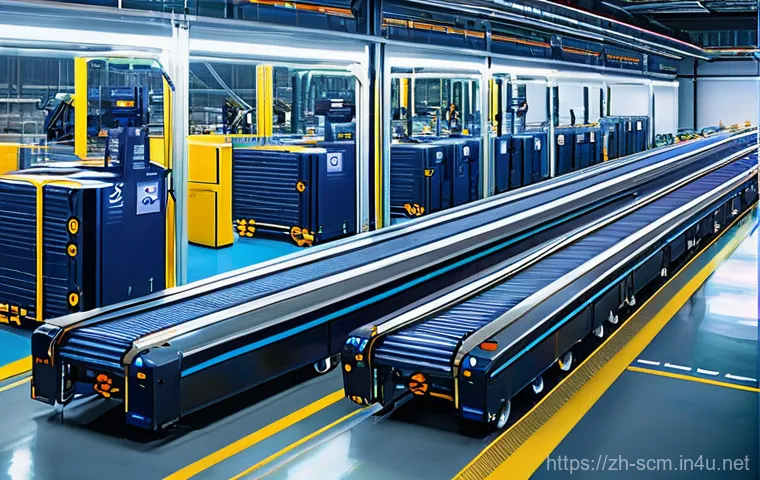 공급망관리에서의 IoT 기술 활용 - **Prompt 1: Smart Warehouse Automation**
    A futuristic, high-tech automated warehouse bathed in s...