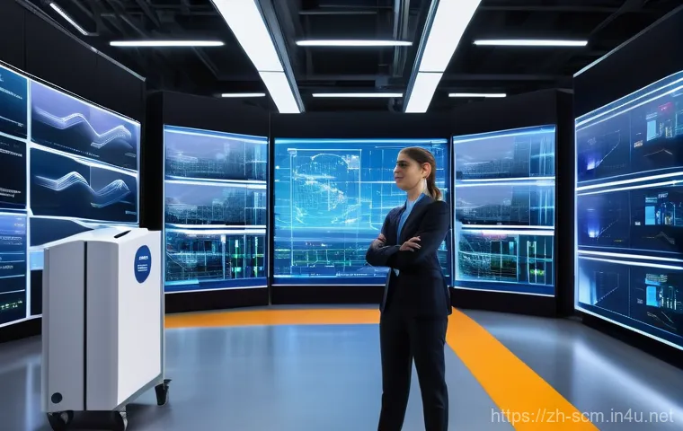 SCM 전문가가 되는 길 - A vibrant, dynamic, and futuristic global supply chain scene. In the foreground, a confident and pro...