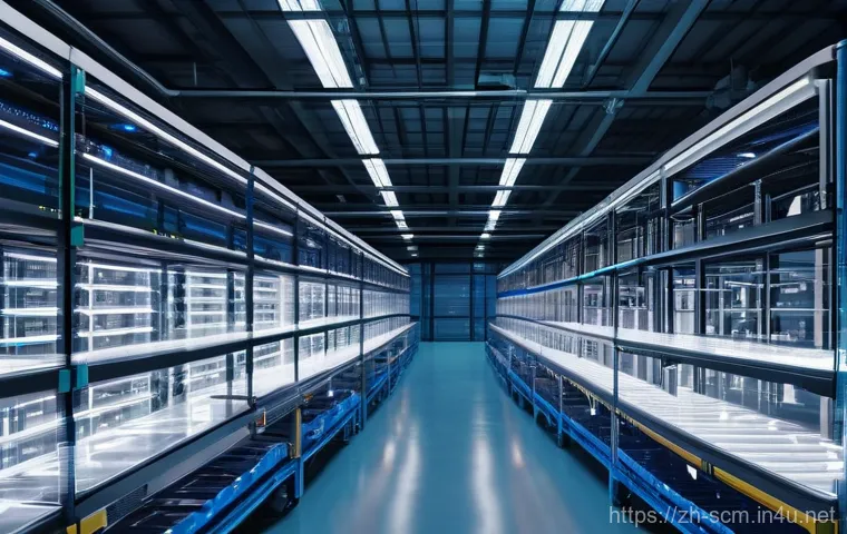 공급망관리 업무 사례 공유 - **Prompt 1: AI-Powered Smart Warehouse of the Future**
    A highly detailed, wide-angle shot of a f...