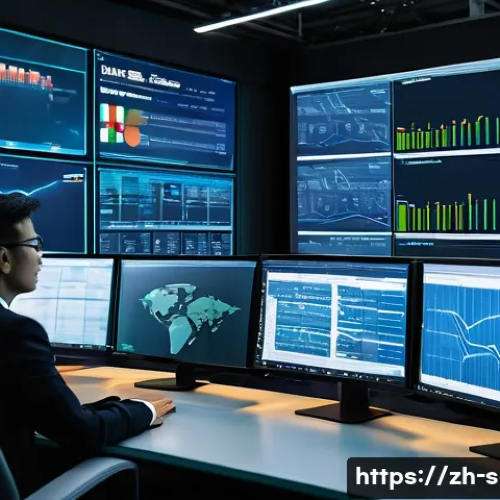 공급망관리에서의 의사결정 과정 - **Prompt:** A dynamic, high-tech control room overseeing a global logistics network. In the foregrou...