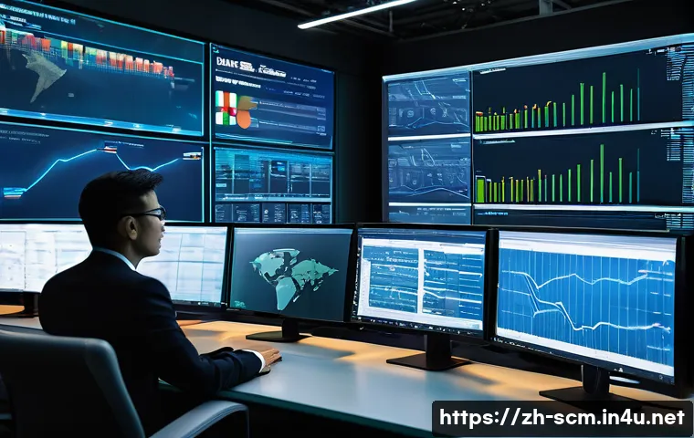 공급망관리에서의 의사결정 과정 - **Prompt:** A dynamic, high-tech control room overseeing a global logistics network. In the foregrou...