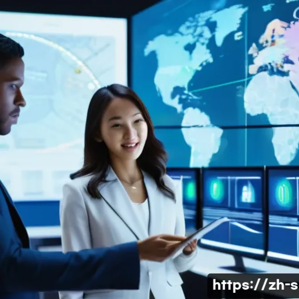 공급망관리 전문가의 일과 삶의 균형 - **Prompt:** A dynamic, wide-angle shot of a diverse group of supply chain professionals (men and wom...