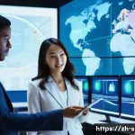 공급망관리 전문가의 일과 삶의 균형 - **Prompt:** A dynamic, wide-angle shot of a diverse group of supply chain professionals (men and wom...