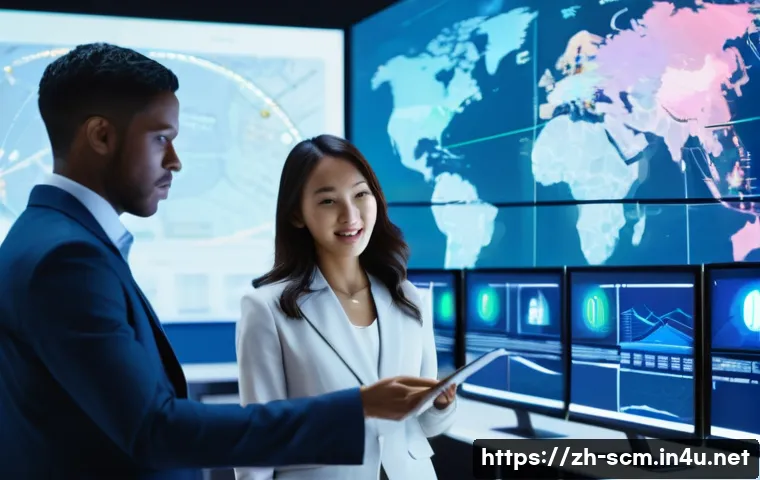 공급망관리 전문가의 일과 삶의 균형 - **Prompt:** A dynamic, wide-angle shot of a diverse group of supply chain professionals (men and wom...