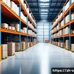 공급망관리와 비용 최적화 전략 - A high-tech, modern warehouse interior featuring automated robotic arms and conveyor belts sorting p...