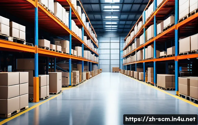 공급망관리와 비용 최적화 전략 - A high-tech, modern warehouse interior featuring automated robotic arms and conveyor belts sorting p...