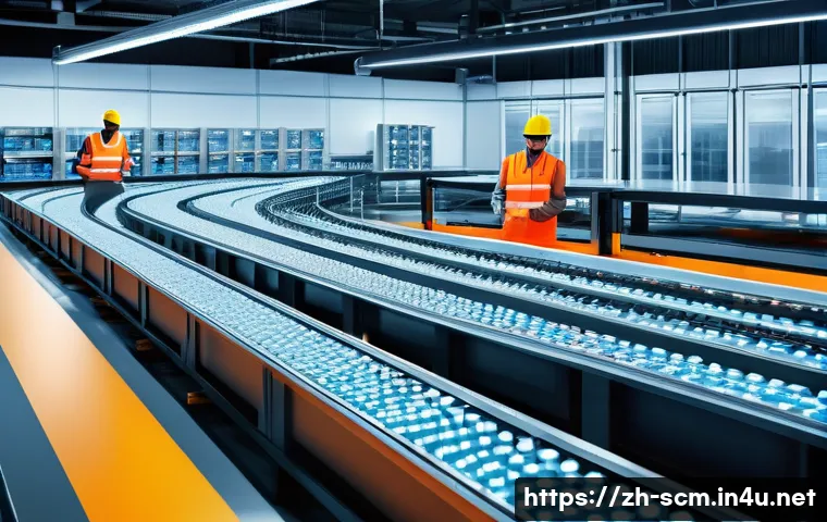 공급망관리와 고객 데이터 분석 - A futuristic warehouse interior showcasing an advanced automated picking system in action, with slee...