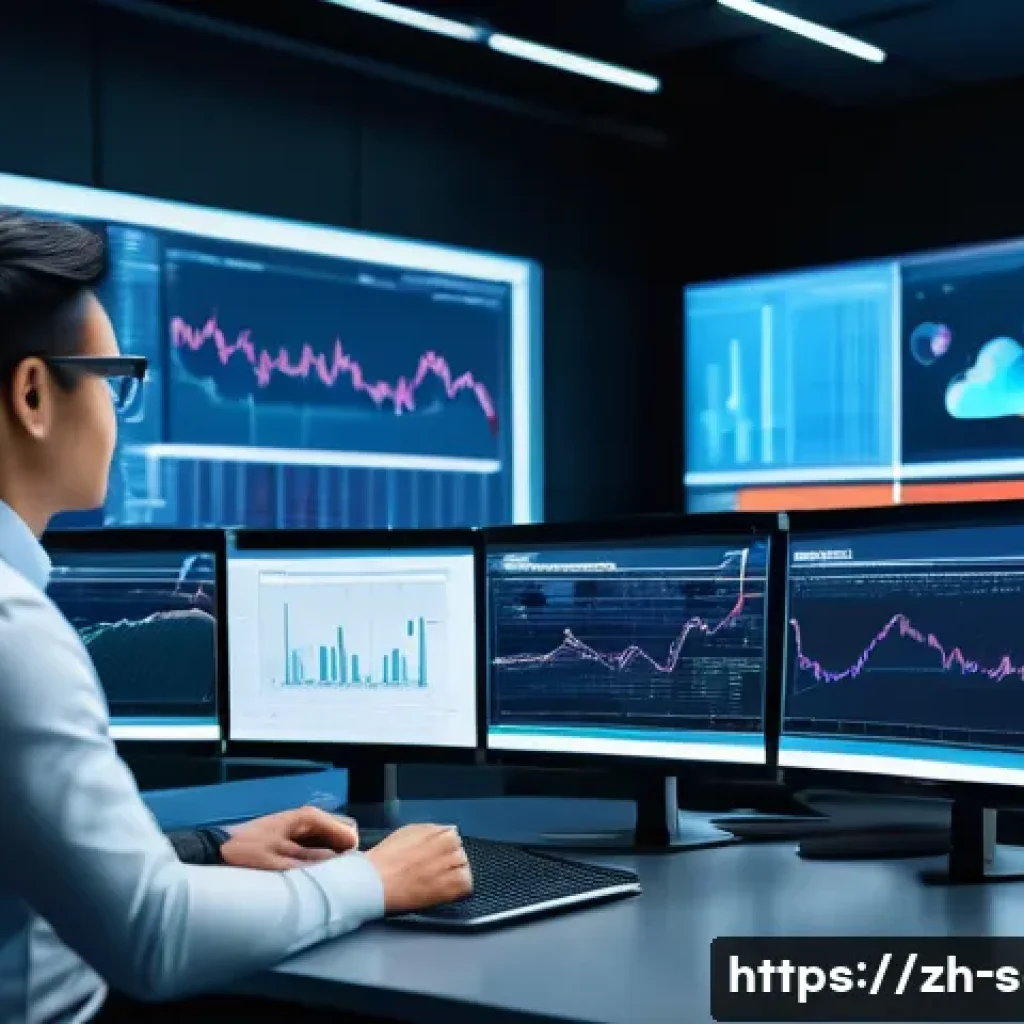 SCM 실무에서의 창의적 문제 해결 - A modern supply chain control room with diverse professionals actively monitoring multiple large dig...