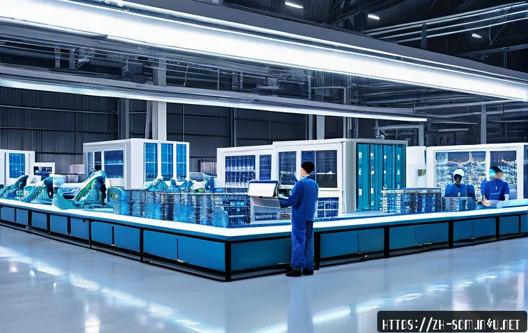 공급망관리 관련 컨퍼런스와 이벤트 - A high-tech futuristic warehouse interior showcasing advanced automation and robotics in action, wit...