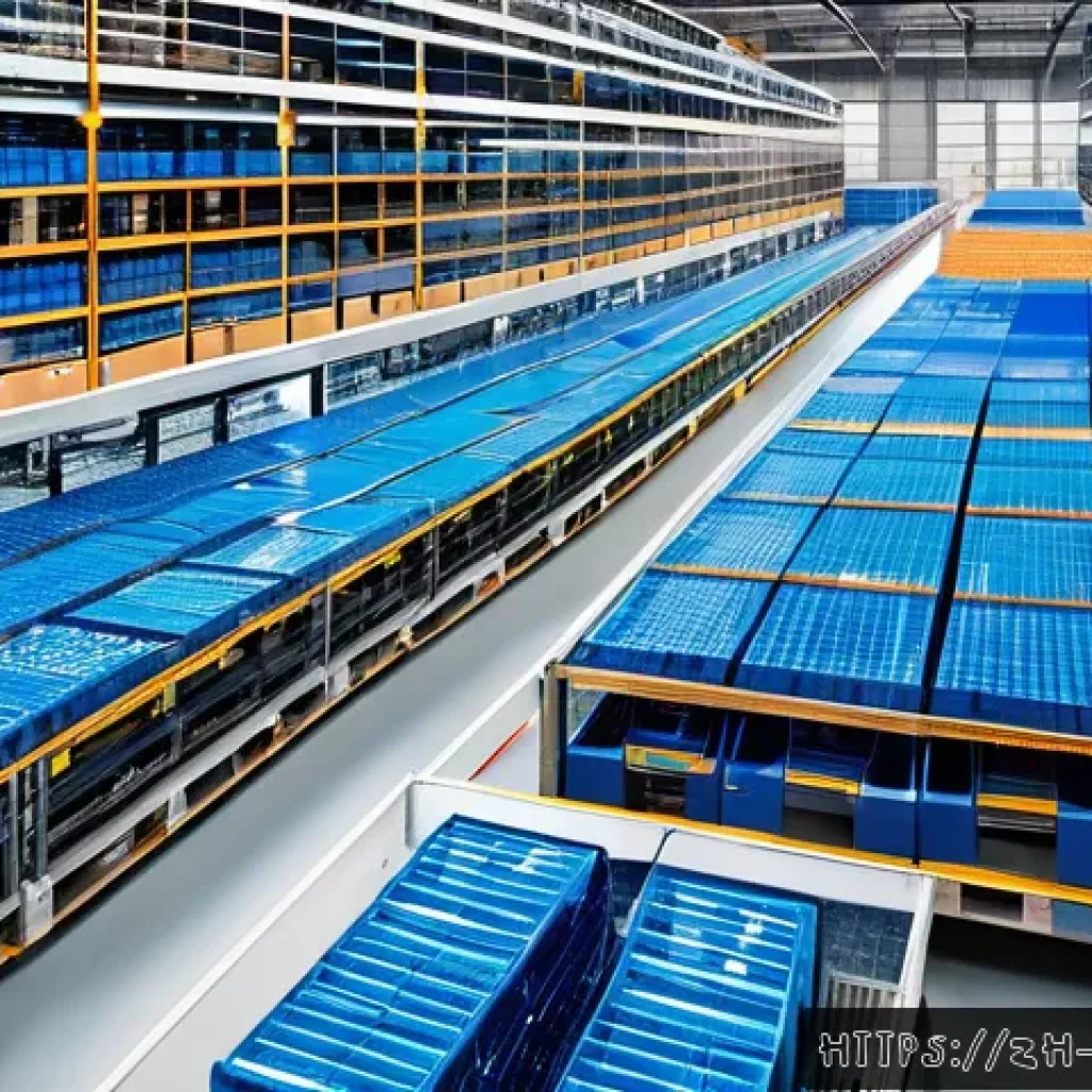 공급망관리 실무에서의 자동화 사례 - A modern automated warehouse interior bustling with advanced robots autonomously moving, sorting, an...