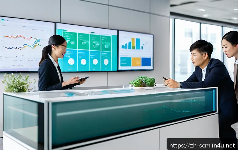 공급망관리 취업 성공 팁 - A modern, sleek office environment showing a diverse group of young Chinese professionals collaborat...