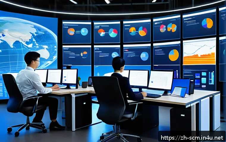 SCM 자격증의 취득 전략과 노하우 - A modern office scene showing a diverse team of professionals collaboratively analyzing a digital su...