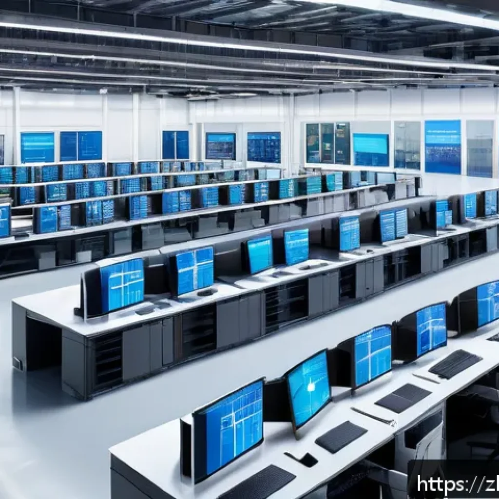 공급망관리와 고객 관계 관리 - A modern, high-tech manufacturing facility with diverse teams collaborating around large digital tou...
