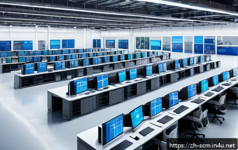 공급망관리와 고객 관계 관리 - A modern, high-tech manufacturing facility with diverse teams collaborating around large digital tou...