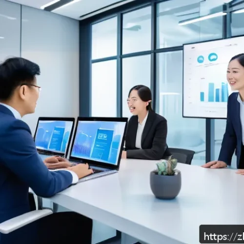 SCM 실무에서의 효율적 협력 방법 - A modern office scene showing a diverse Chinese business team engaged in a lively cross-department m...