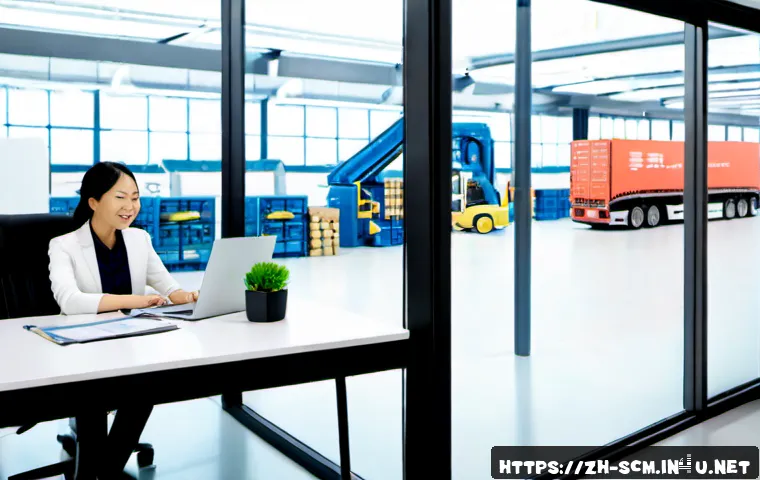 공급망관리와 SCM의 차이점 - Photorealistic split-scene business concept: on the left, a logistics manager in a bright modern off...