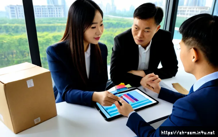 공급망관리 자격증 스터디 그룹 활용 - Photorealistic supply chain management certification study group of four Chinese professionals seate...