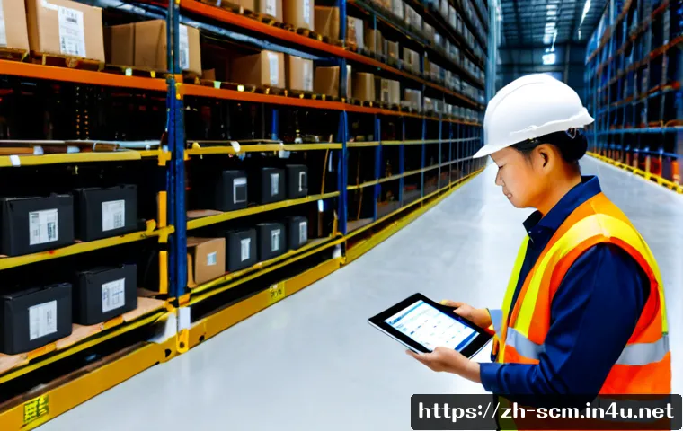 SCM과 IT의 융합 사례 - Photorealistic modern distribution center, diverse supply chain managers in safety vests reviewing a...
